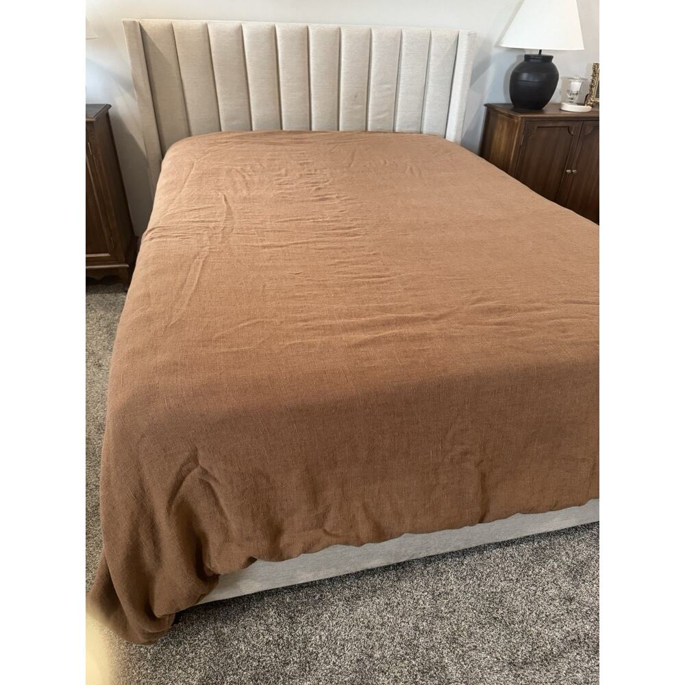 Amity Home Ranier Saddle Brown QUEEN Linen Duvet Cover Frayed Edge